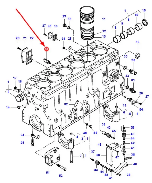 Oryginalny czujnik ciśnienia oleju silnika, o numerze katalogowym V836891215, stosowany w kombajnach zbożowych i ciągnikach rolniczych marek Massey Ferguson oraz Fendt.-schemat