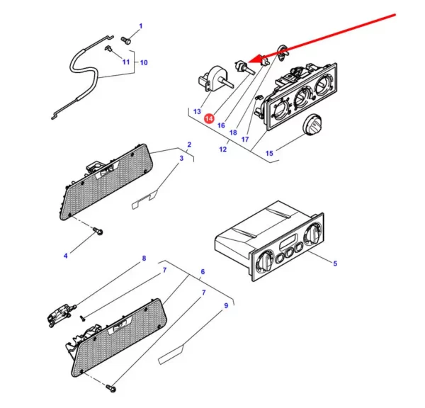 Potencjometr panelu klimatyzacji, o numerze katalogowym 112282, stosowany w ciągnikach rolniczych marek Massey Ferguson, Challenger i Valtra.-schemat