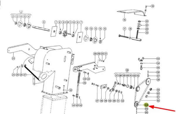 Koło zębate przenośnika ziarna 23 z o numerze katalogowym 639595, stosowany w kombajnach zbożowych marki Claas schemat.