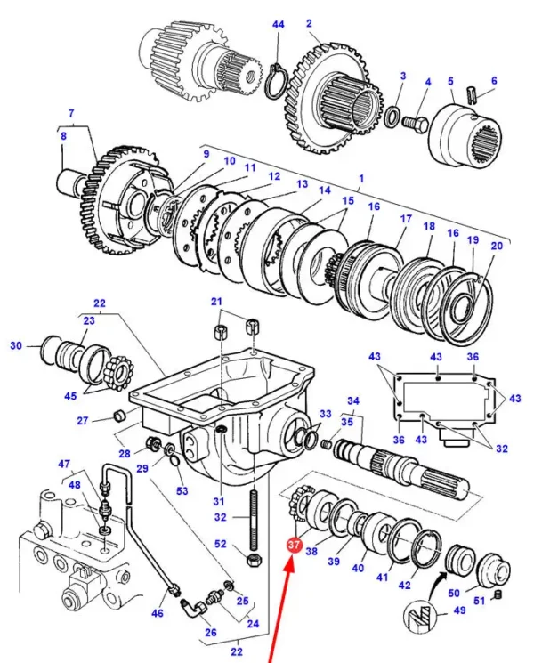 Łożysko stożkowe 1-rzędowe o wymiarach 38.1 x 72 x 19, i numerze katalogowym 3010533X91, stosowane w ciągnikach rolniczych marki Massey Ferguson.-schemat