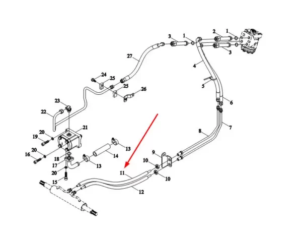 Oryginalny przewód hydrauliczny wysokiego ciśnienia, o numerze katalogowym TE304.402C.4a, stosowany w ciągnikach rolniczych marki Arbos.-schemat
