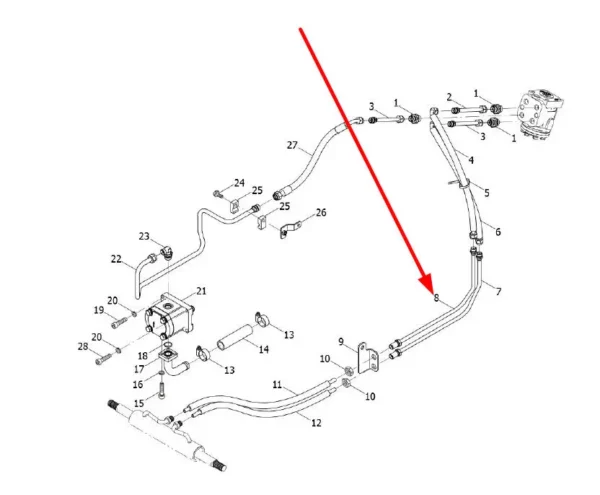 Oryginalny przewód hydrauliczny układu hydraulicznego lewy o numerze katalogowym TL02402170013, stosowany w ciągnikach rolniczych marek Arbos oraz Lovol.-schemat