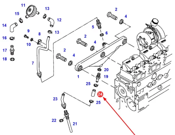 Oryginalny przewód gumowy układu chłodzenia silnika, o numerze katalogowym F524880010130, stosowany w ciągnikach rolniczych marki Fendt.-schemat