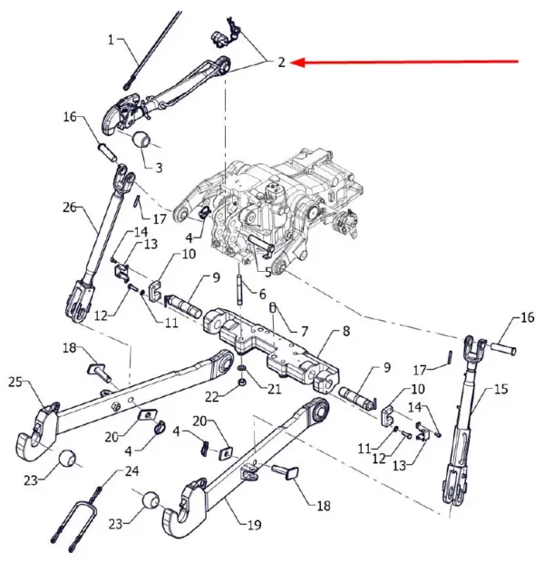 Łącznik górny z hakiem kat. 3, o numerze katalogowym P5S56101200, stosowany w ciągnikach rolniczych marki Arbos.-schemat