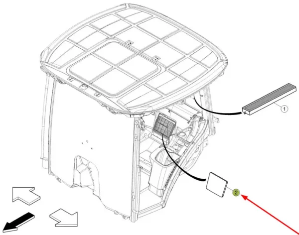 Filtr kabinowy z węglem aktywnym, o numerze katalogowym AF56001, stosowany w ciągnikach rolniczych marki Claas.-schemat