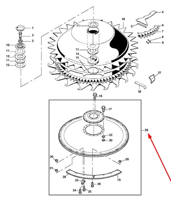Oryginalny rotor, o numerze katalogowym LCA118842, stosowany w adapterach do kukurydzy marki Kemper.-schemat