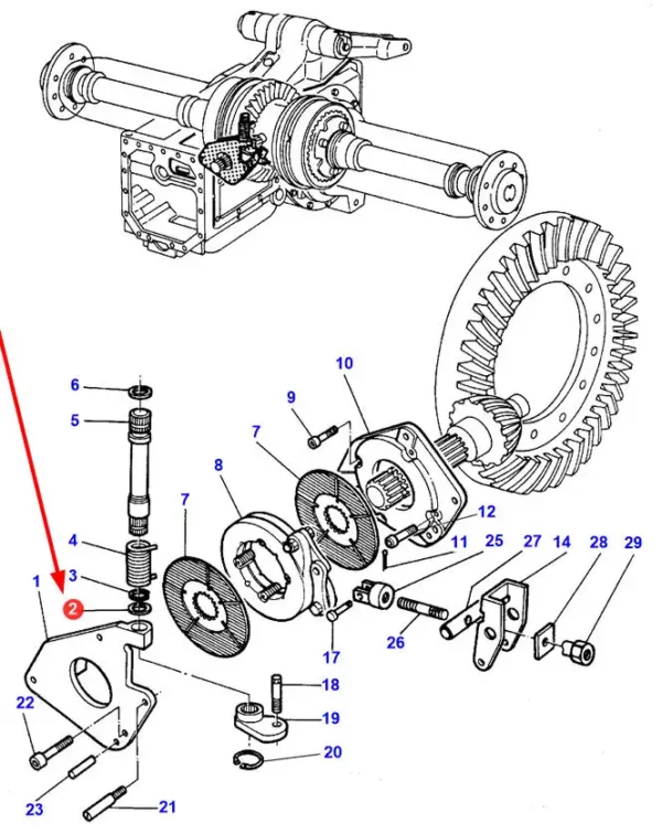 Oryginalna podkładka dystansowa o wymiarach 23 x 35 x 3 mm i numerze katalogowym 3382973M1, stosowana w ciągnikach rolniczych marki Massey Ferguson.-schemat