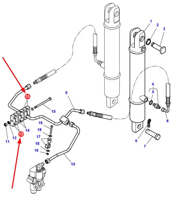 Oryginalny uchwyt przewodów hydraulicznych, o numerze katalogowym 4300404M1, stosowany w ciągnikach rolniczych marki Massey Ferguson schemat.