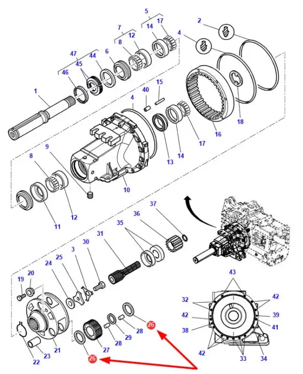 Oryginalna podkładka dystansowa o wymiarach 63.5 x 98.4 x 1.05 mm i numerze katalogowym 4313336M1, stosowana w ciągnikach rolniczych marek Massey Ferguson oraz Challenger.-schemat