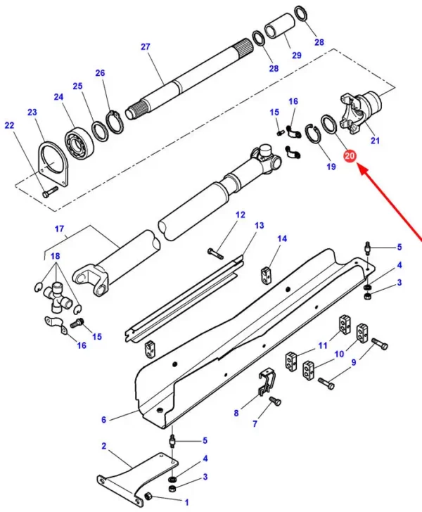 Oryginalny pierścień dystansowy o wymiarach 34 x 50.3 x 5 mm i numerze katalogowym 822100320060, stosowany w ciągnikach rolniczych marek Massey Ferguson, Fendt oraz Challenger.-schemat