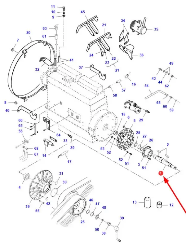 Oryginalny wałek silnika, o numerze katalogowym D28783912, stosowany w kombajnach zbożowych marek Massey Ferguson i Fendt.-schemat