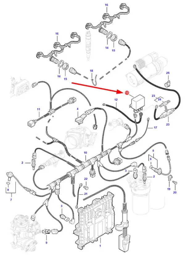 Oryginalny przekaźnik elektryczny, o numerze katalogowym V837069047, stosowany w ciągnikach rolniczych i kombajnach zbożowych marek Massey Ferguson, Fendt oraz Challenger.-schemat
