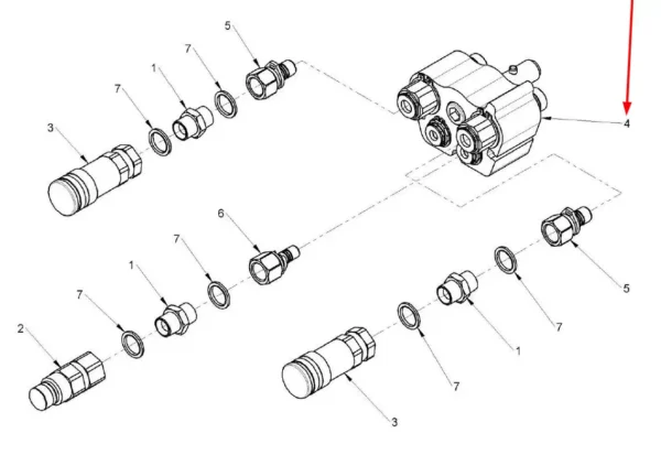 Oryginalne multizłącze hydrauliczne, mocowanie 3 stronne, o numerze katalogowym C030481, stosowane w ładowakach marki MultiOne.-schemat