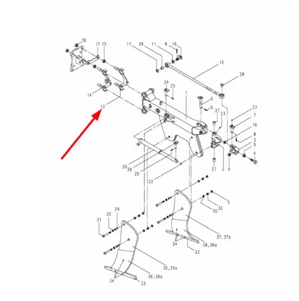 Oryginalne jarzmo z gwintem o wymiarach M24 x 1.5 x M27 x 1.5 mm i numerze katalogowym 4798.17.07, stosowane w pługach marki Rabe.-schemat