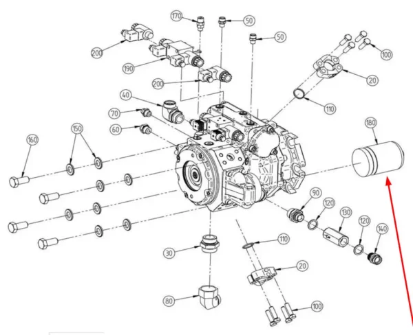 Wkład filtra oleju hydrauliki, o numerze katalogowym R902603243, stosowany w ładowarkach marki Faresin.-schemat