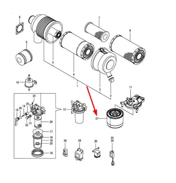 Filtr paliwa o numerze katalogowym RM012011A0, stosowany w ładowarkach marki Lovol.-schemat
