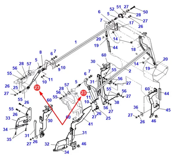 Siłownik gazowy osłony bocznej Stabilus o wymiarach M8 L= 325 mm i numerze katalogowym 65412052, stosowany w ciągnikach rolniczych marki Fendt schemat.