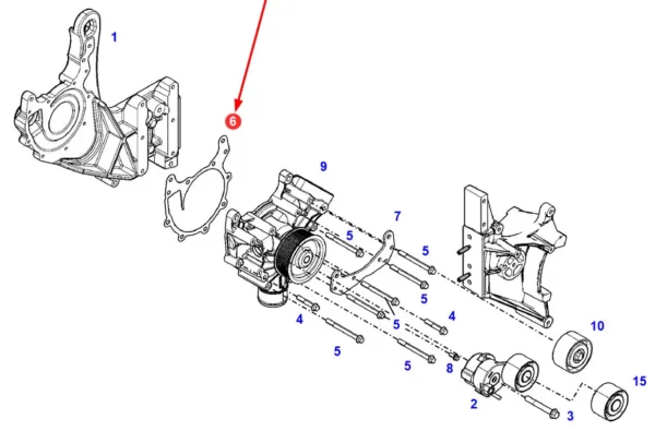 Uszczelka pompy wody, o numerze katalogowym EL687620, stosowana w ciągnikach rolniczych marki Fendt.-schemat
