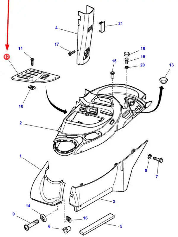 Oryginalna osłona z tworzywa sztucznego, o numerze katalogowym 4271972M4, stosowana w ciągnikach rolniczych marki Massey Ferguson.-schemat