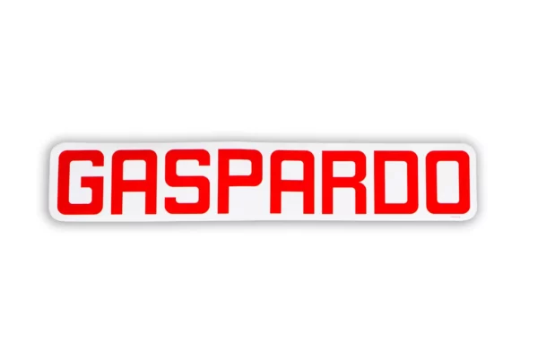 Oryginalna naklejka "Gaspardo" o wymiarach 481 x 91 mm i numerze katalogowym F20010214R