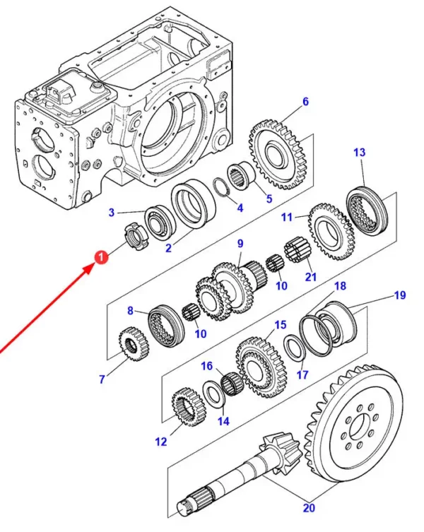 Nakrętka wałka atakującego przedniego mostu, o wymiarach M34 x 1.5 i numerze katalogowym 4205521M1, stosowana w ciągnikach rolniczych marek Massey Ferguson oraz Challenger.-schemat