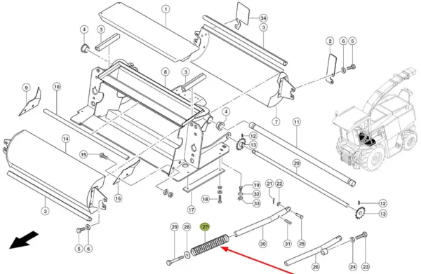 Sprężna napinająca, o wymiarach 11 x 37 x 278 mm i numerze katalogowym 067261.0, stosowana w sieczkarniach samojezdnych marki Claas.-schemat