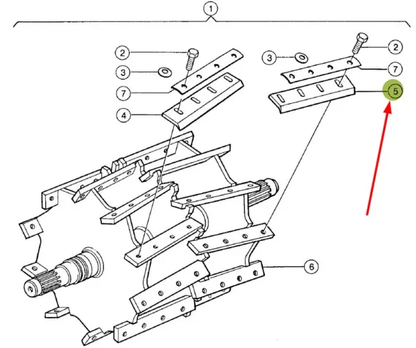 Oryginalny nóż lewy bębna tnącego o numerze katalogowym 0026213350, stosowany w sieczkarniach marki Claas schemat.
