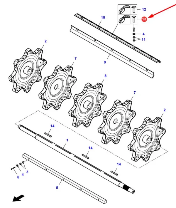 Oryginalna śruba zamkowa z łbem grzybkowym i pełnym gwintem, o wymiarach M12 x 1.75 x 35 mm, klasie 8.8, o numerze katalogowym ACP0793000, stosowana w kombajnach zbożowych marek Fendt, Massey Ferguson, Challenger oraz Laverda schemat.