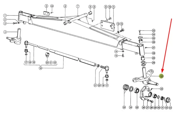 Zwrotnica koła lewa, o numerze katalogowym 694207.01, stosowana w kombajnach zbożowych marki Claas.-schemat