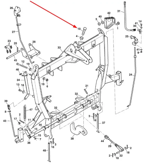 Oryginalna śruba 6-kątna z kołnierzem, niepełnym gwincie o wymiarach M20 x 1.75 x 80 mm i numerze katalogowym 19M10440, stosowana w adapterach do kukurydzy marki Kemper schemat.