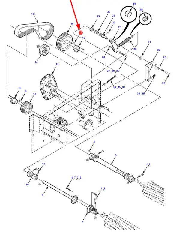 Oryginlany wpust czółenkowy, o wymiarach 6.4 x 10.8 x 24.75 mm i numerze katalogowym 29780X, stosowany w maszynach rolniczych marki Massey Ferguson.-schemat