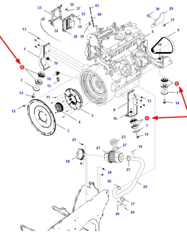 Oryginalna poduszka zawieszenia silnika, o numerze katalogowym 3971569M1, stosowana w ładowarkach marki Massey Ferguson.-schemat