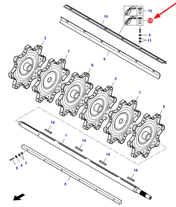 Oryginalna śruba zamkowa, o wymiarach M12 x 1.75 x 35 mm, klasie twrdości 8.8 i numerze katalogowym ACP0793000, stosowana w kombajnach zbożowych marek Massey Ferguson, Fendt, Challenger oraz Laverda schemat.