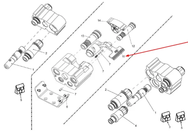 Oryginalny element multizłącza, o numerze katalogowym FF1187/109324970, stosowany w ładowarkach marki MultiOne.-schemat