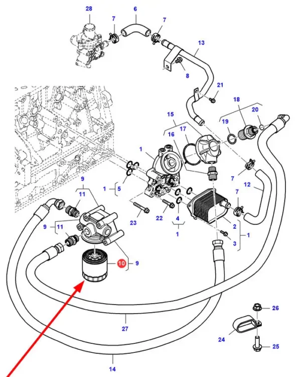 Filtr oleju silnika puszkowy, o numerze katalogowym 400508-00191, stosowany w maszynach rolniczych marek Massey Ferguson, Arbos i Bobcat.-schemat