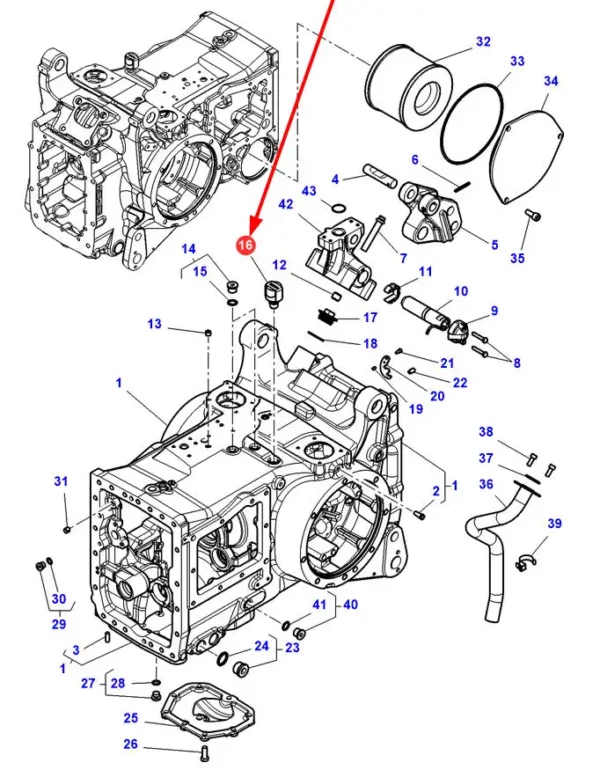 Filtr odpowietrznik tylnego mostu gwint M22 x 1.5 mm  o numerze katalogowym 8036909, stosowany w ciągnikach rolniczych marek Massey Ferguson oraz Valtra schemat.