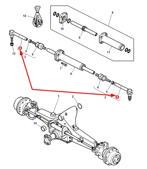 Końcówka drążka kierowniczego, prawa, lewa o wymiarach  M20 x 1.5 x M24 x 1.5 x L=245 mm i numerze katalogowym 38715043, stosowana w ciągnikach rolniczych marki Massey Ferguson schemat.