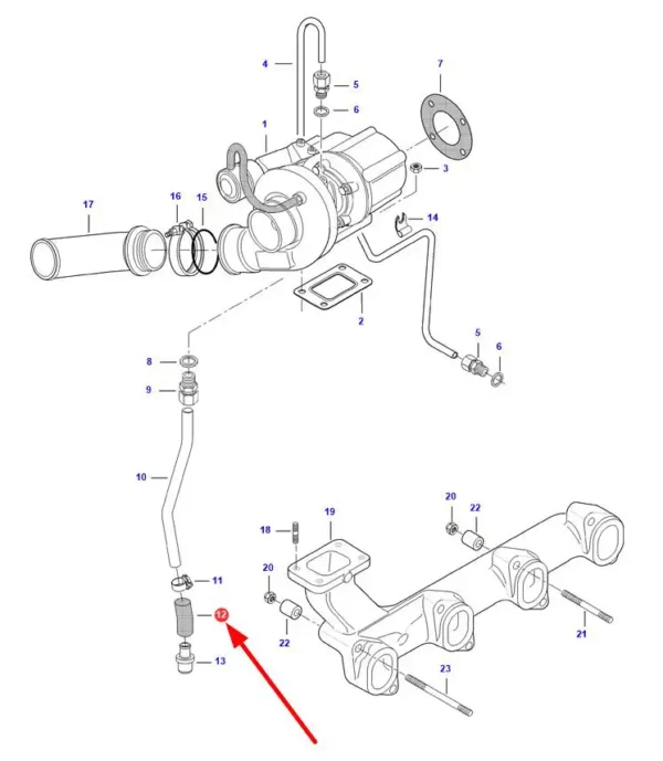 Oryginalny przewód gumowy kolektora o numerze katalogowym V837084855, stosowany w ciągnikach rolniczych marki Massey Ferguson schemat.