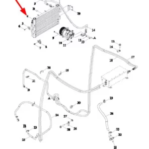 Oryginalna chłodnica klimatyzacji o numerze katalogowym TQ1S812010015 stosowana w ciągnikach rolniczych marki Arbos schemat.